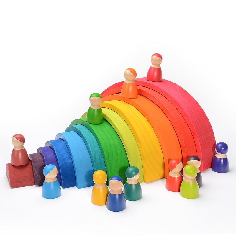 Kids Educational Box - Bloques de arcoíris de madera, bloques