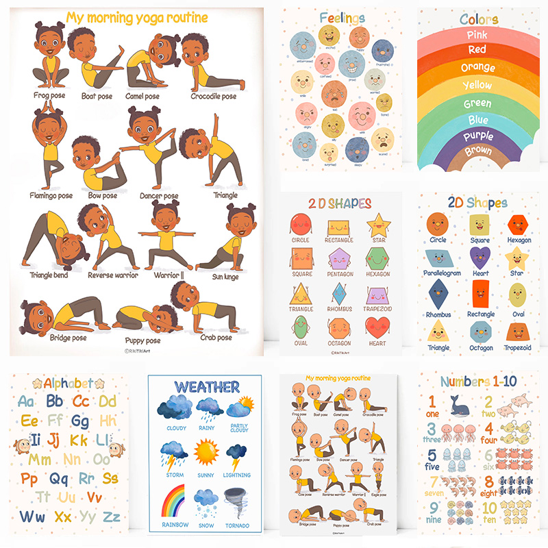 Kids Yoga Education - (Pintura en lienzo 2D) Póster educativo
